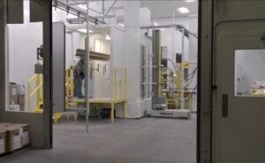 Doorway in powder coating room outside